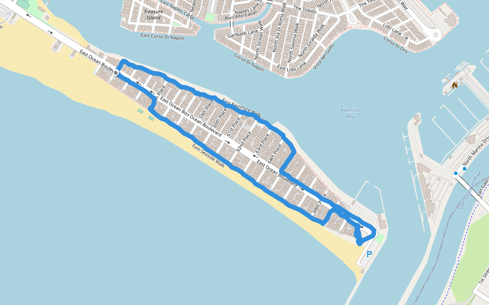East Seaside Walk walking route map in Long Beach