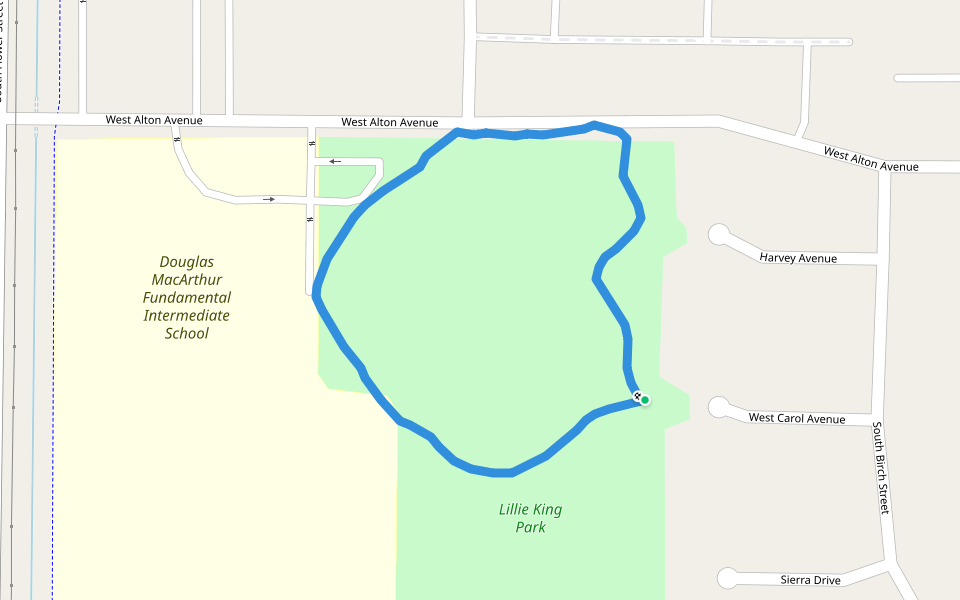 Lillie King Park walking route map in Santa Ana