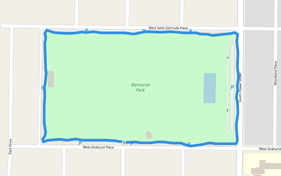 Memorial Park walking route map in Santa Ana