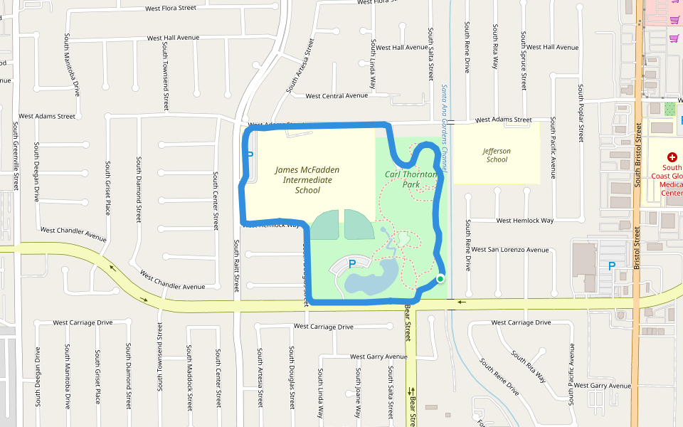 Carl Thornton Park walking route map in Santa Ana