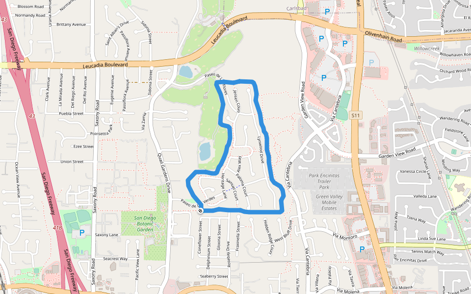 Park Encinitas Trailer Park walking route map in Encinitas