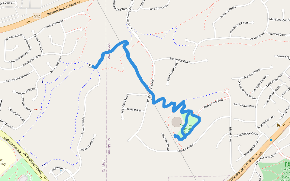 Simmons Family Park walking route map in Carlsbad