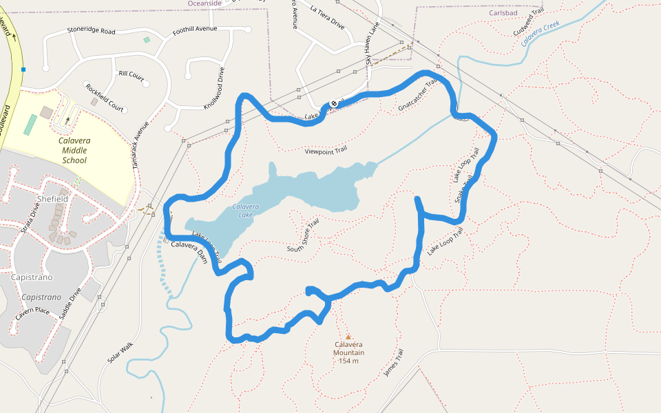 Calavera Lake - Lake Loop Trail walking route map in Oceanside