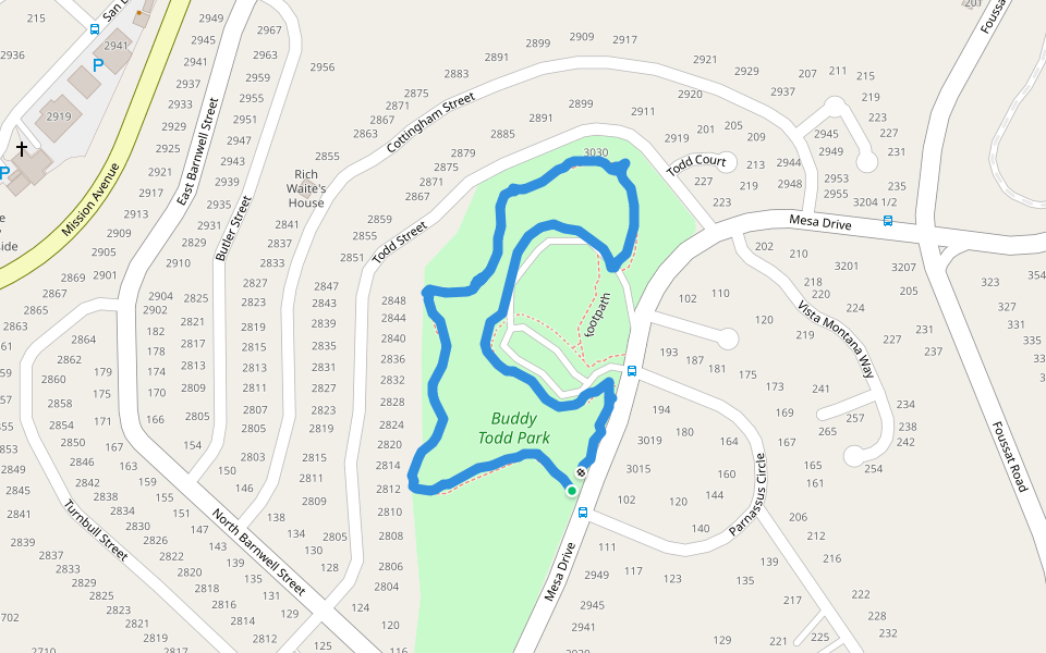 Buddy Todd Park walking route map in Oceanside