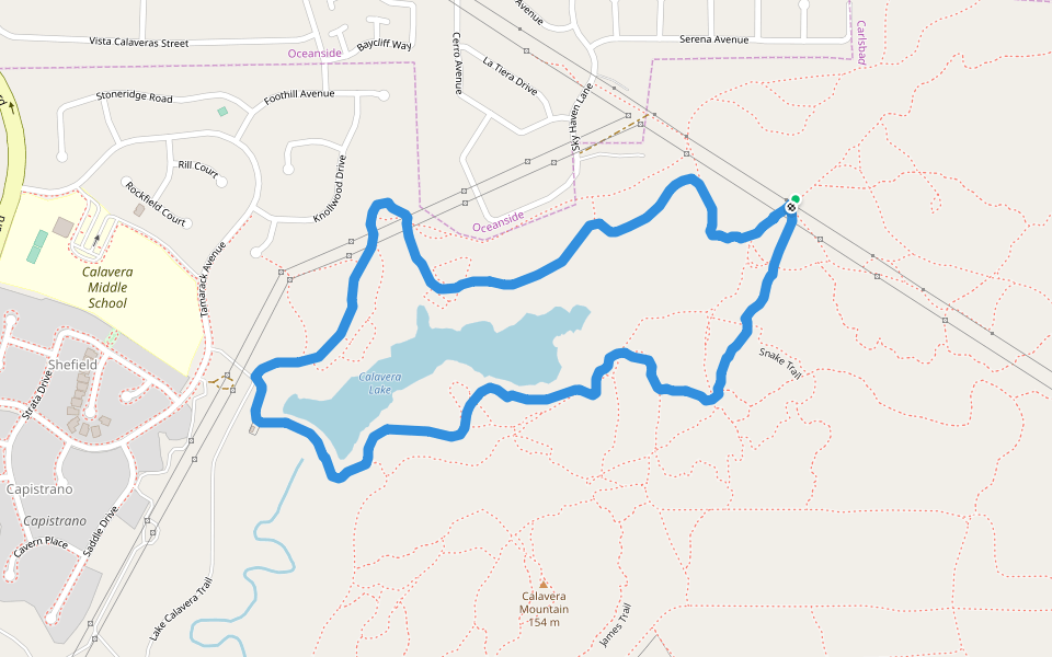 Calavera Lake walking route map in Oceanside