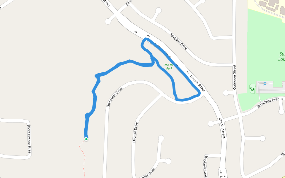 Oak Tree Park walking route map in Lake Elsinore