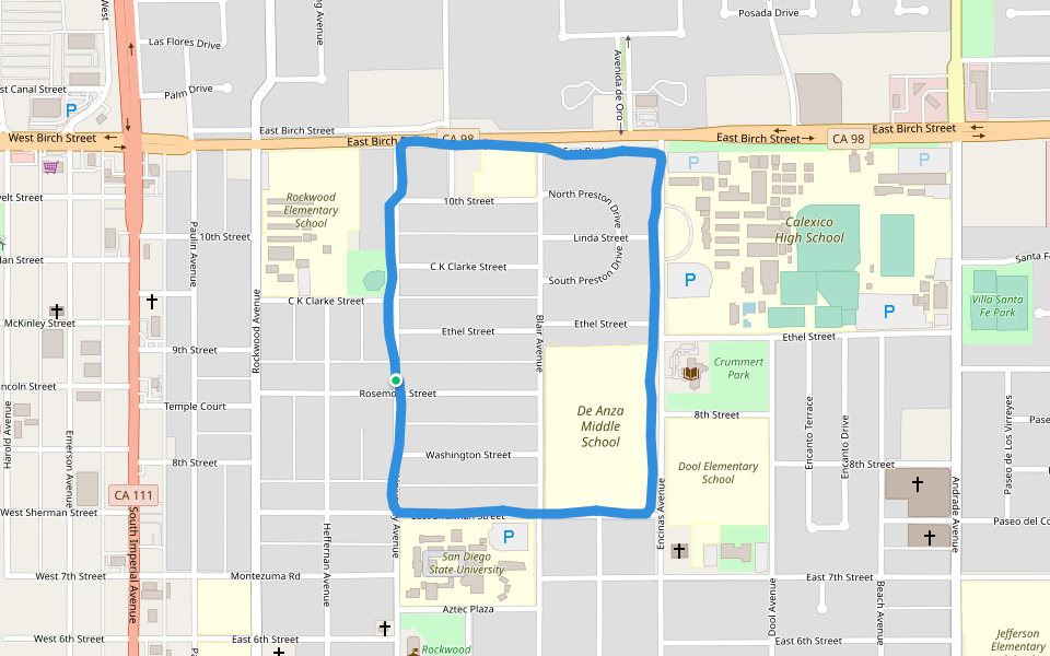 Emerson Field walking route map in Calexico