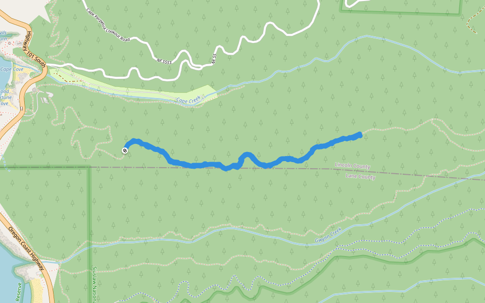 Cook's Ridge Trail walking route map in Dunes City