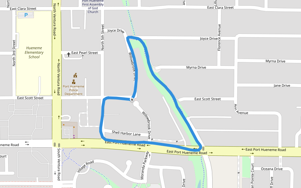 Richard Bard Bubbling Springs Park walking route map in Port Hueneme