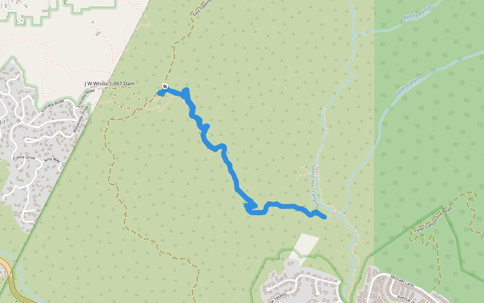 Santa Ynez Trail walking route map in Malibu
