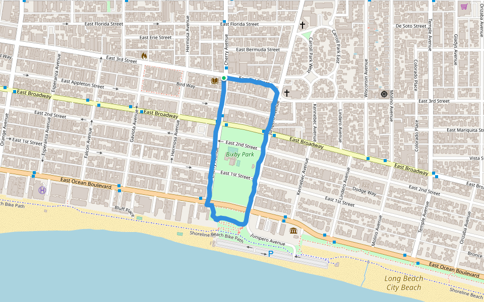Bixby Park walking route map in Long Beach