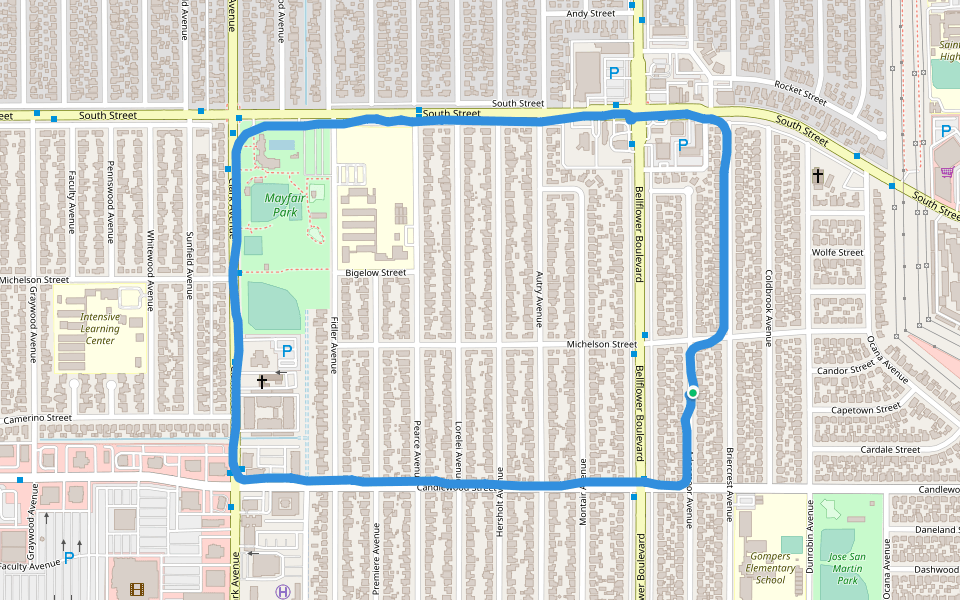 Mayfair Park walking route map in Lakewood