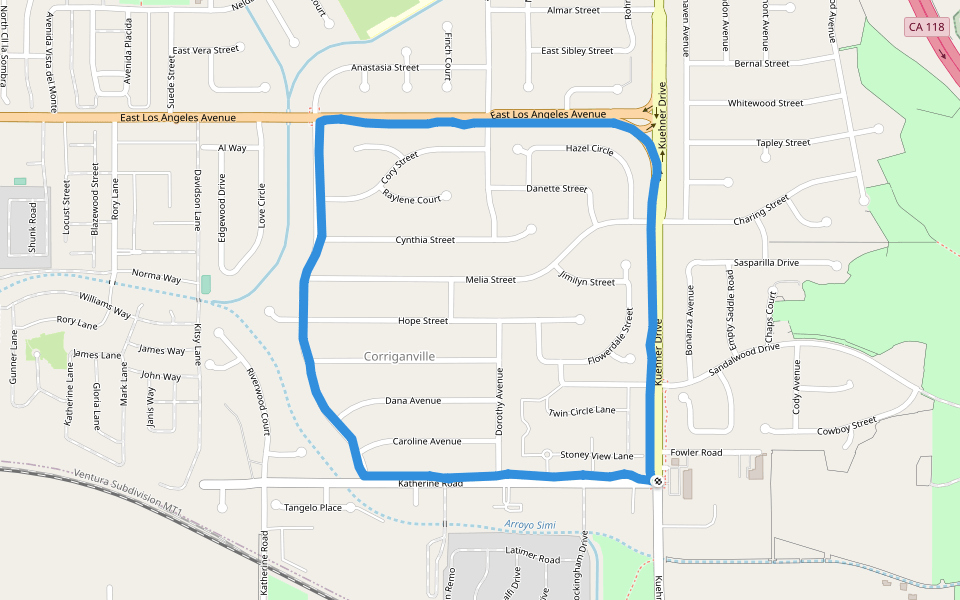Corriganville walking route map in Simi Valley