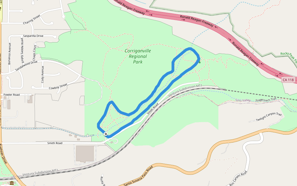 Corriganville Regional Park walking route map in Simi Valley