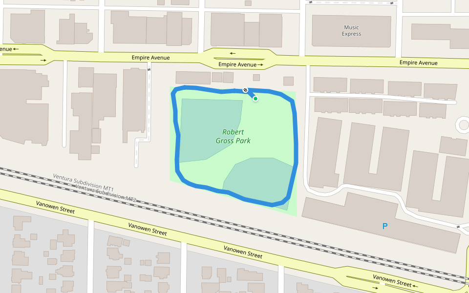 Robert Gross Park walking route map in Burbank