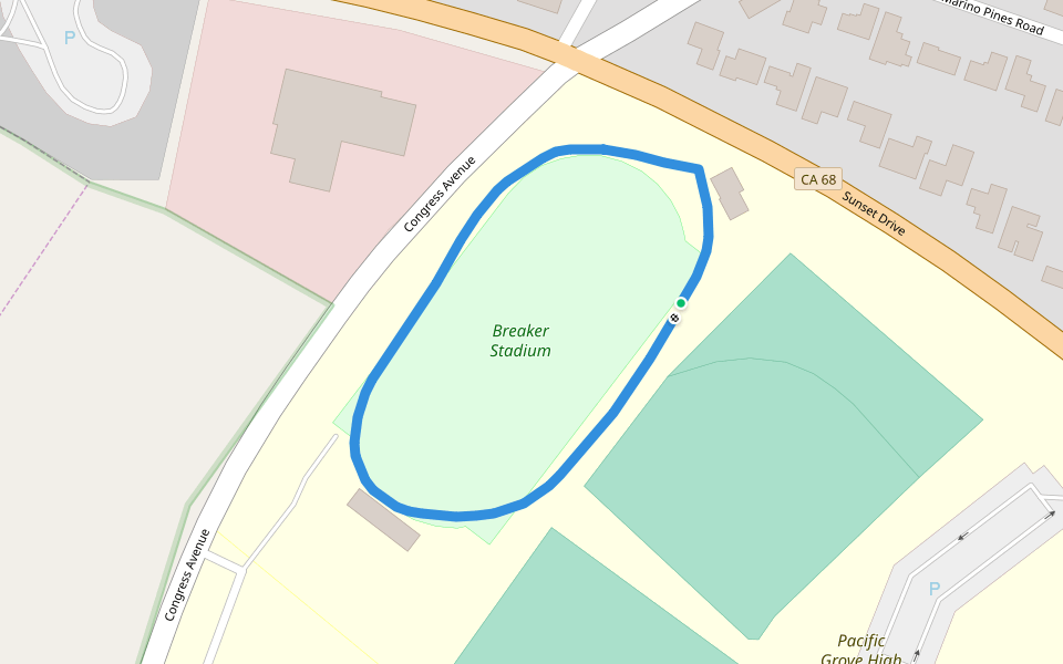 Breaker Stadium walking route map in Pacific Grove
