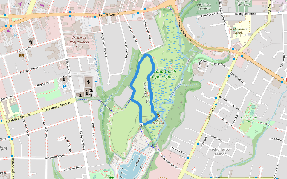 Arana Gulch Park walking route map in Santa Cruz
