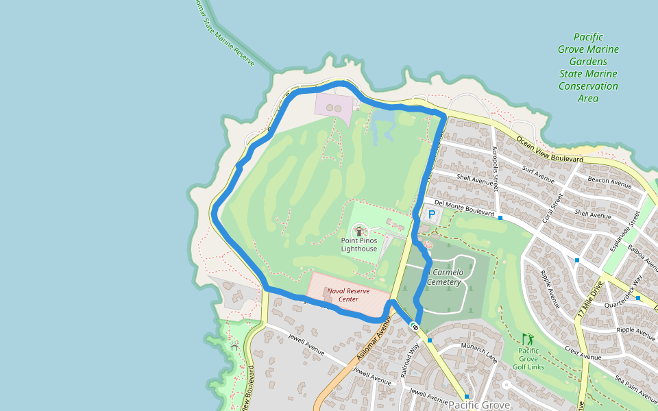 Point Pinos Lighthouse walking route map in Pacific Grove