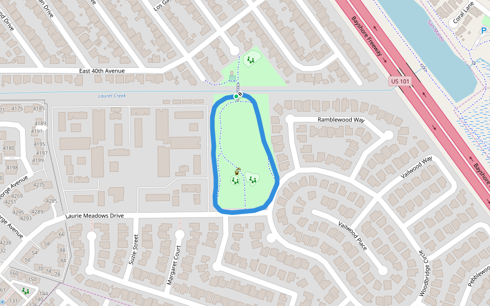 Laurie Meadows Park walking route map in San Mateo