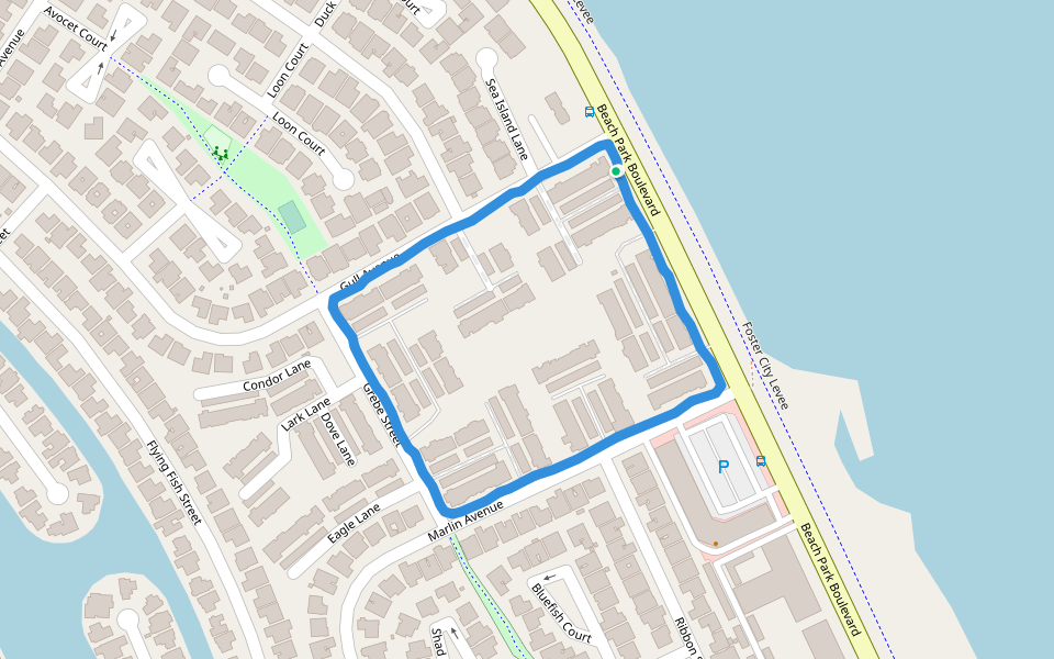 Grebe Street walking route map in Foster City