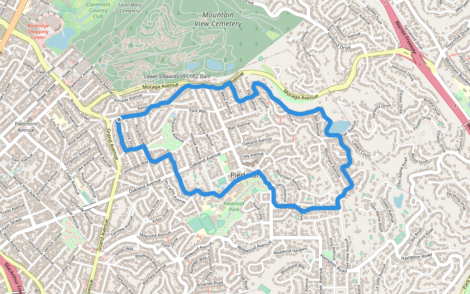 Piedmont Park walking route map in Piedmont
