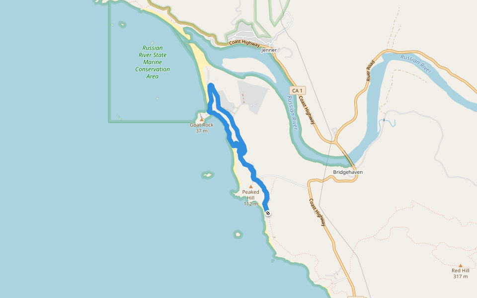 Sonoma Coast State Park walking route map in Jenner