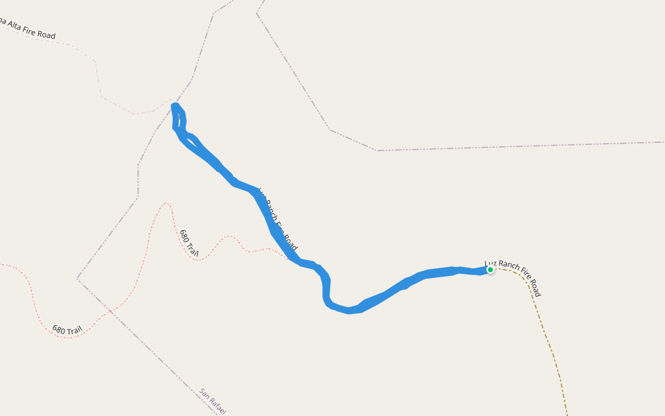 Luz Ranch Fire Road walking route map in San Anselmo