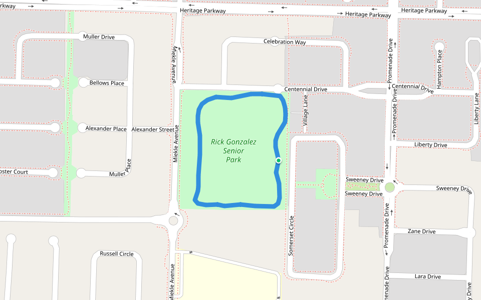 Rick Gonzalez Senior Park walking route map in Woodland