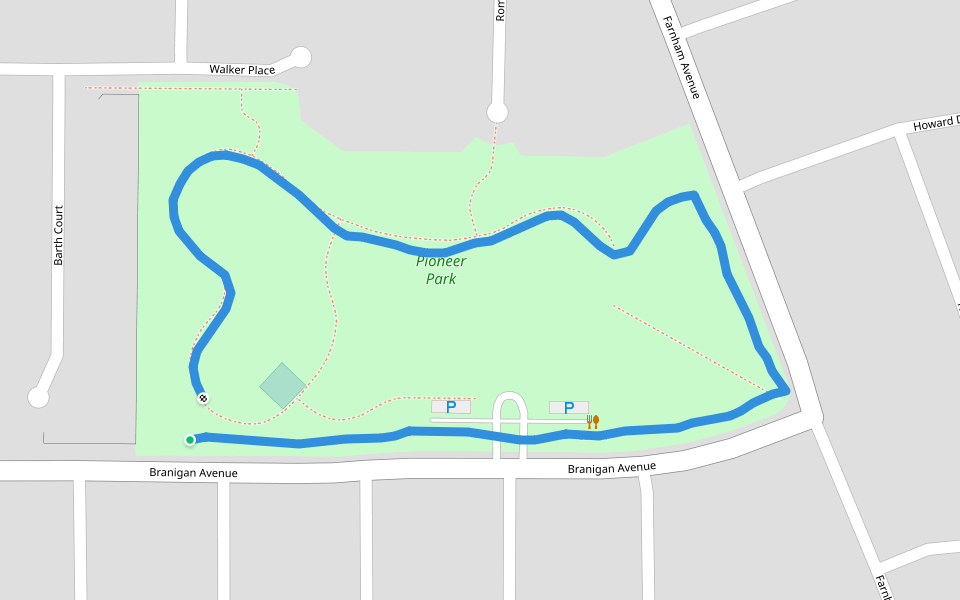 Pioneer Park walking route map in Woodland