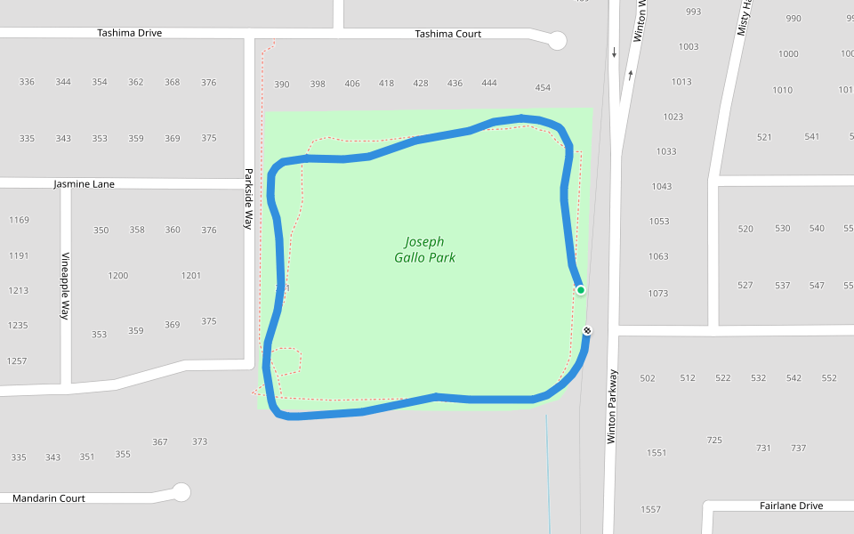 Joseph Gallo Park walking route map in Livingston
