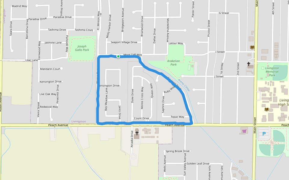 Peach Ave walking route map in Livingston