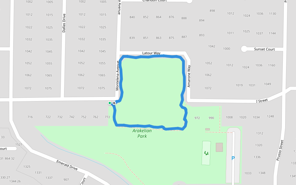 Arakelian Park walking route map in Livingston