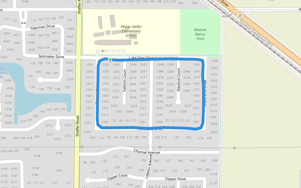 Lake View Drive walking route map in Atwater