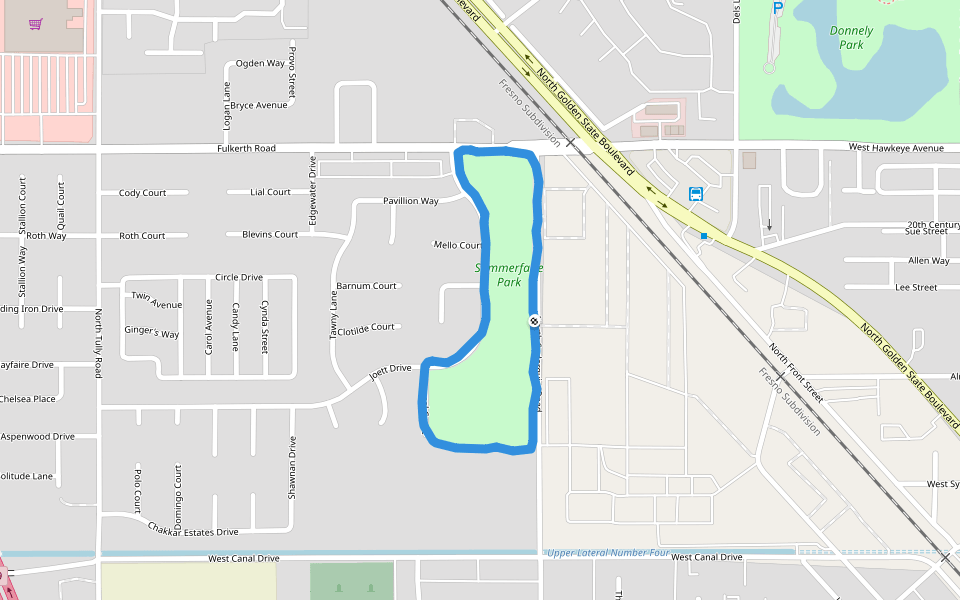 Summerfaire Park walking route map in Turlock