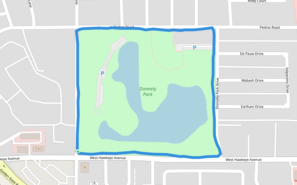 Donnely Park walking route map in Turlock