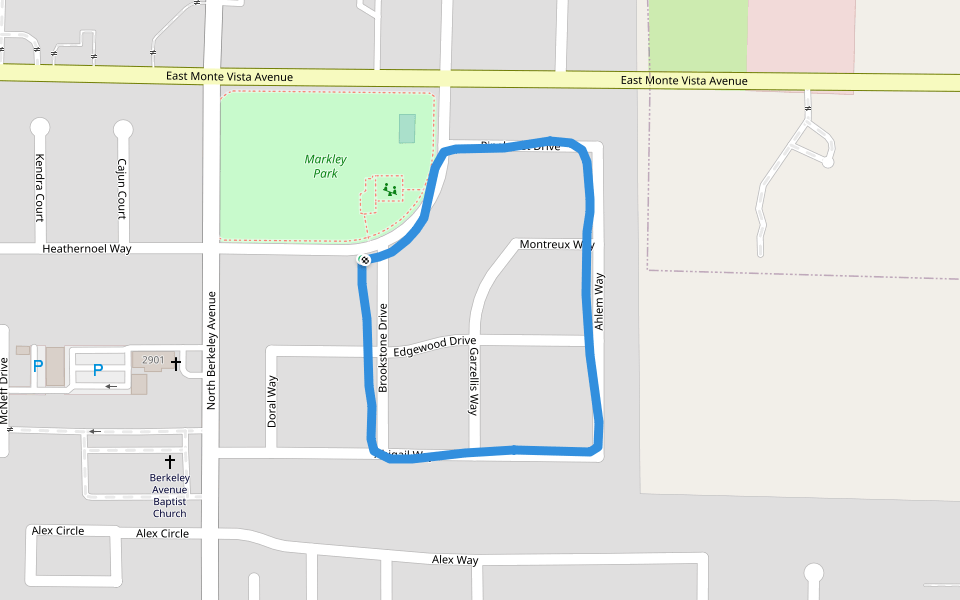 Markley Park walking route map in Turlock