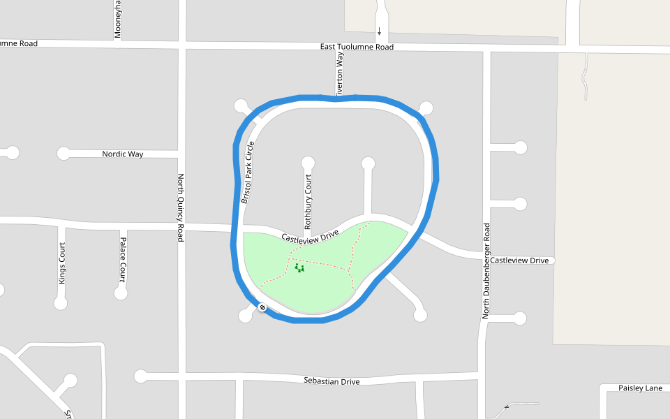 Bristol Park walking route map in Turlock