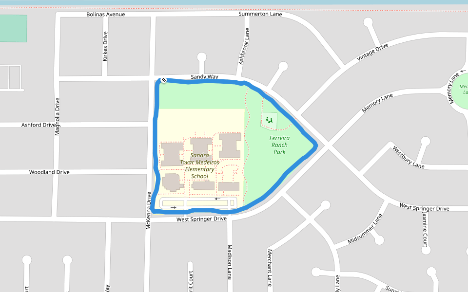 Ferreira Ranch Park walking route map in Turlock