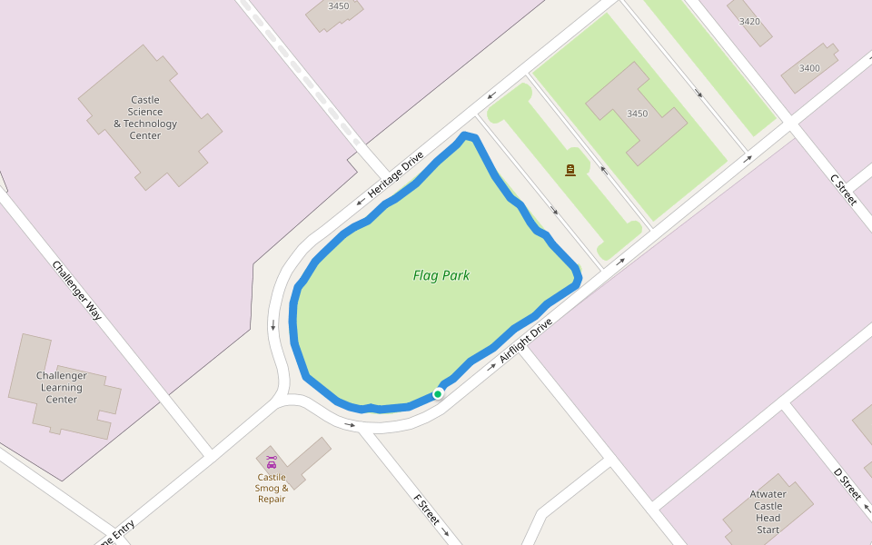 Flag Park walking route map in Atwater