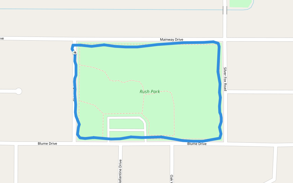 Rush Park walking route map in Los Alamitos