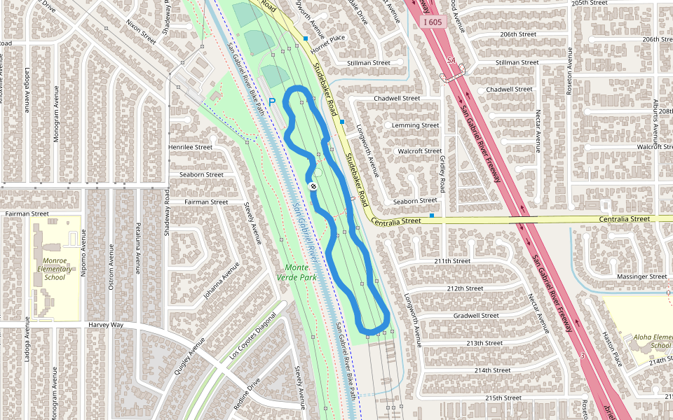 Rynerson Park walking route map in Lakewood