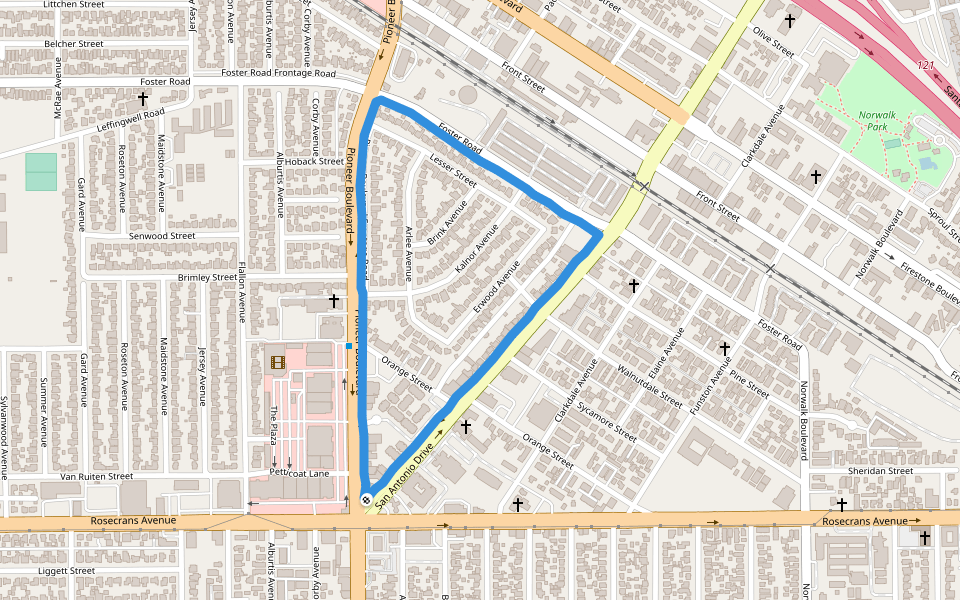 Norwalk Town Square walking route map in Norwalk