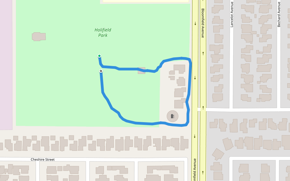 Holifield Park walking route map in Norwalk
