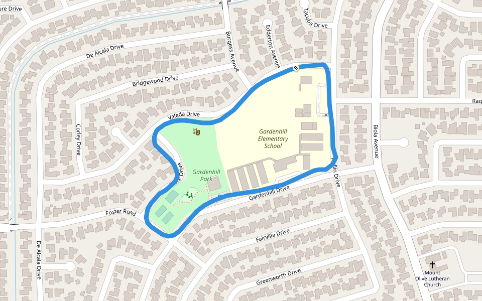 Gardenhill Park walking route map in La Mirada