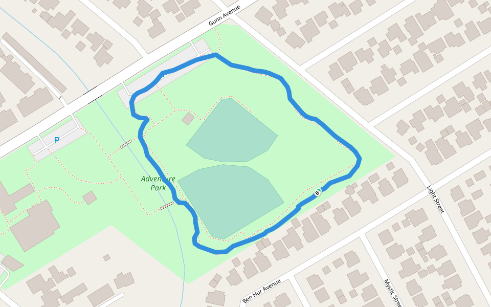 Gunn Avenue Park walking route map in Whittier