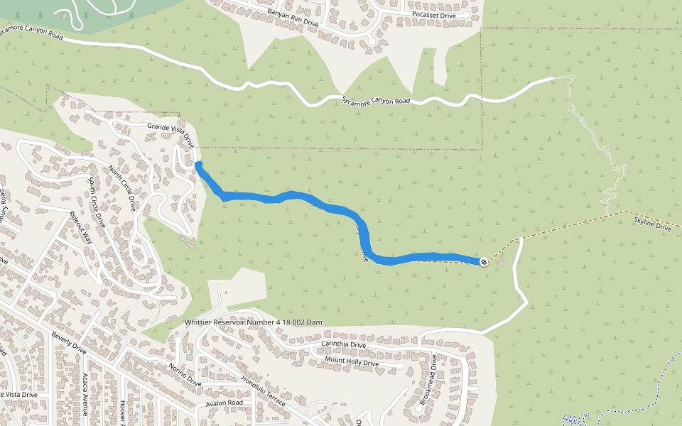 Skyline Drive walking route map in Whittier