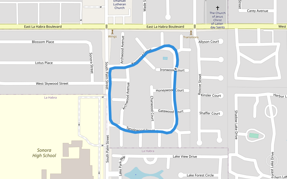Sonora High School walking route map in Brea