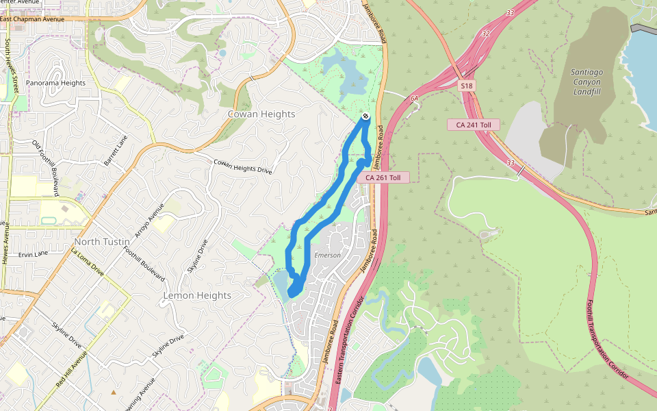 Peters Canyon Regional Park walking route map in Santa Ana