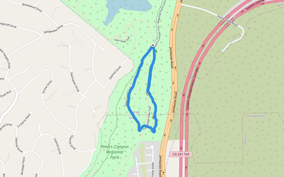 Peters Canyon Regional Park walking route map in Santa Ana