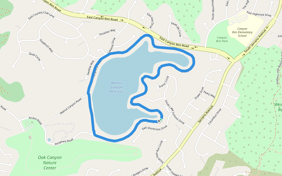 Walnut Canyon Reservoir walking route map in Anaheim